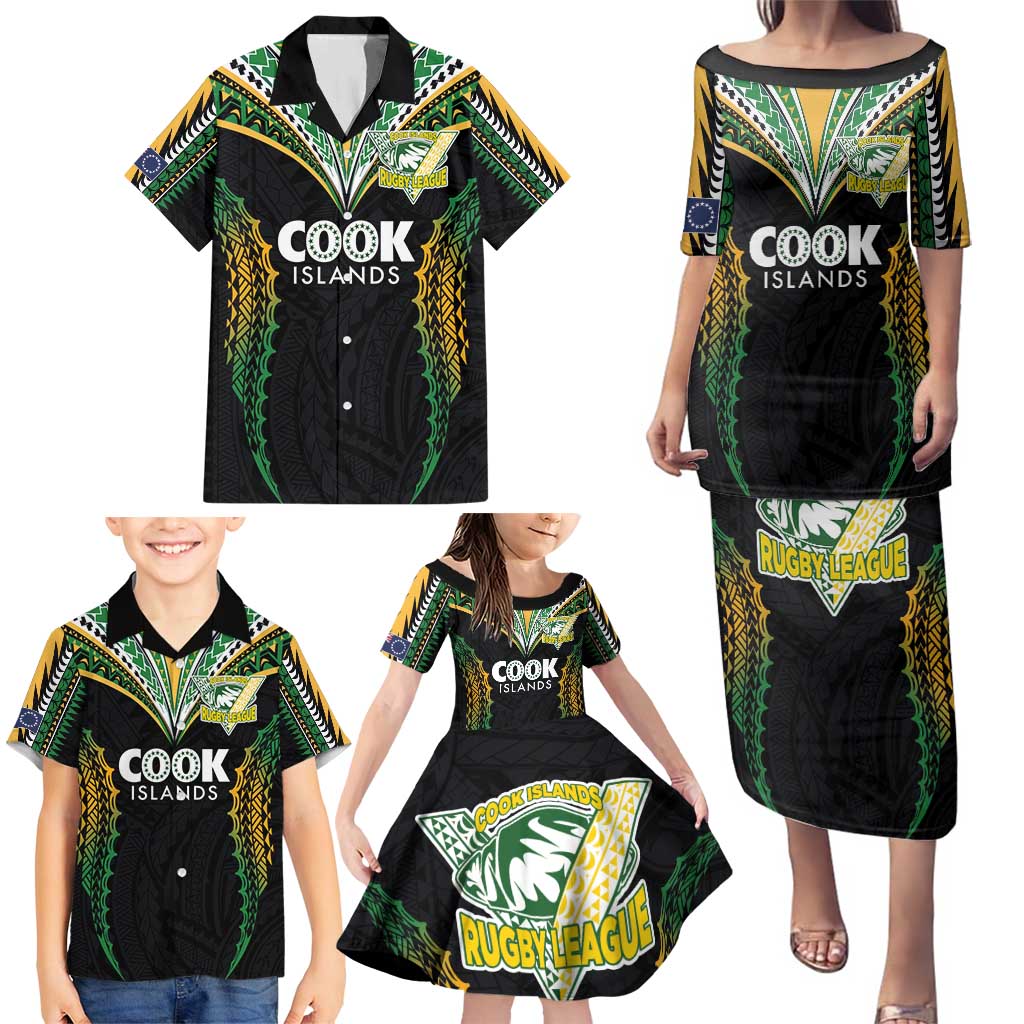 Custom Cook Islands Rugby League Family Matching Puletasi and Hawaiian Shirt Tatau Tribal Pattern-Special Edition Black Color LT03 - Polynesian Pride