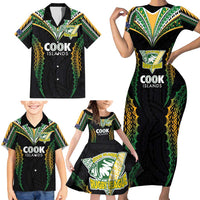 Custom Cook Islands Rugby League Family Matching Short Sleeve Bodycon Dress and Hawaiian Shirt Tatau Tribal Pattern-Special Edition Black Color LT03 - Polynesian Pride
