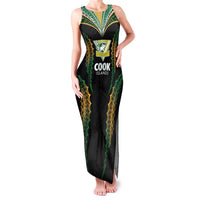 Custom Cook Islands Rugby League Family Matching Tank Maxi Dress and Hawaiian Shirt Tatau Tribal Pattern-Special Edition Black Color LT03 Mom's Dress Green-Black - Polynesian Pride