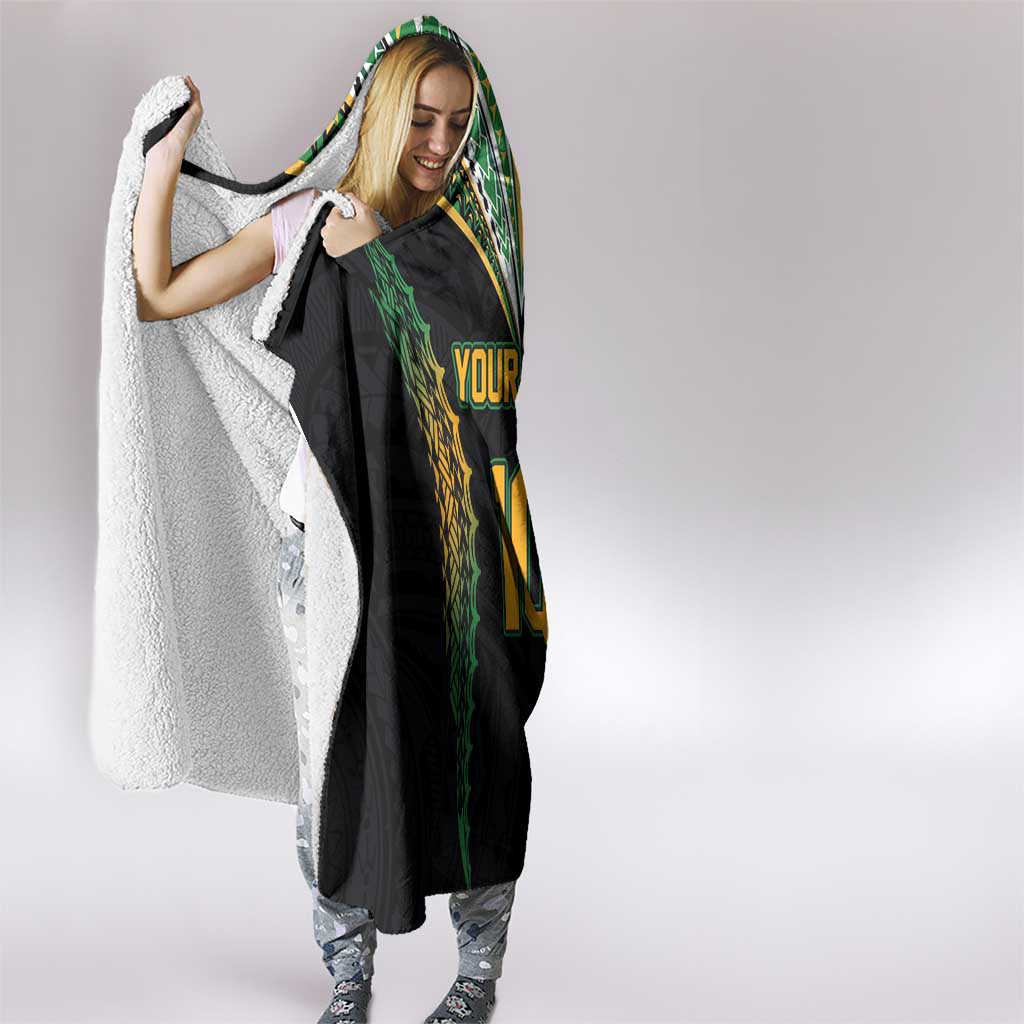 Custom Cook Islands Rugby League Hooded Blanket Tatau Tribal Pattern-Special Edition Black Color