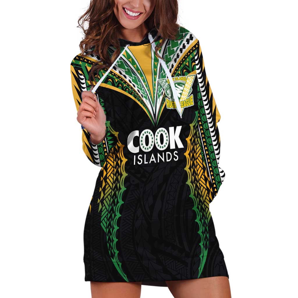 Custom Cook Islands Rugby League Hoodie Dress Tatau Tribal Pattern-Special Edition Black Color LT03 Green-Black - Polynesian Pride