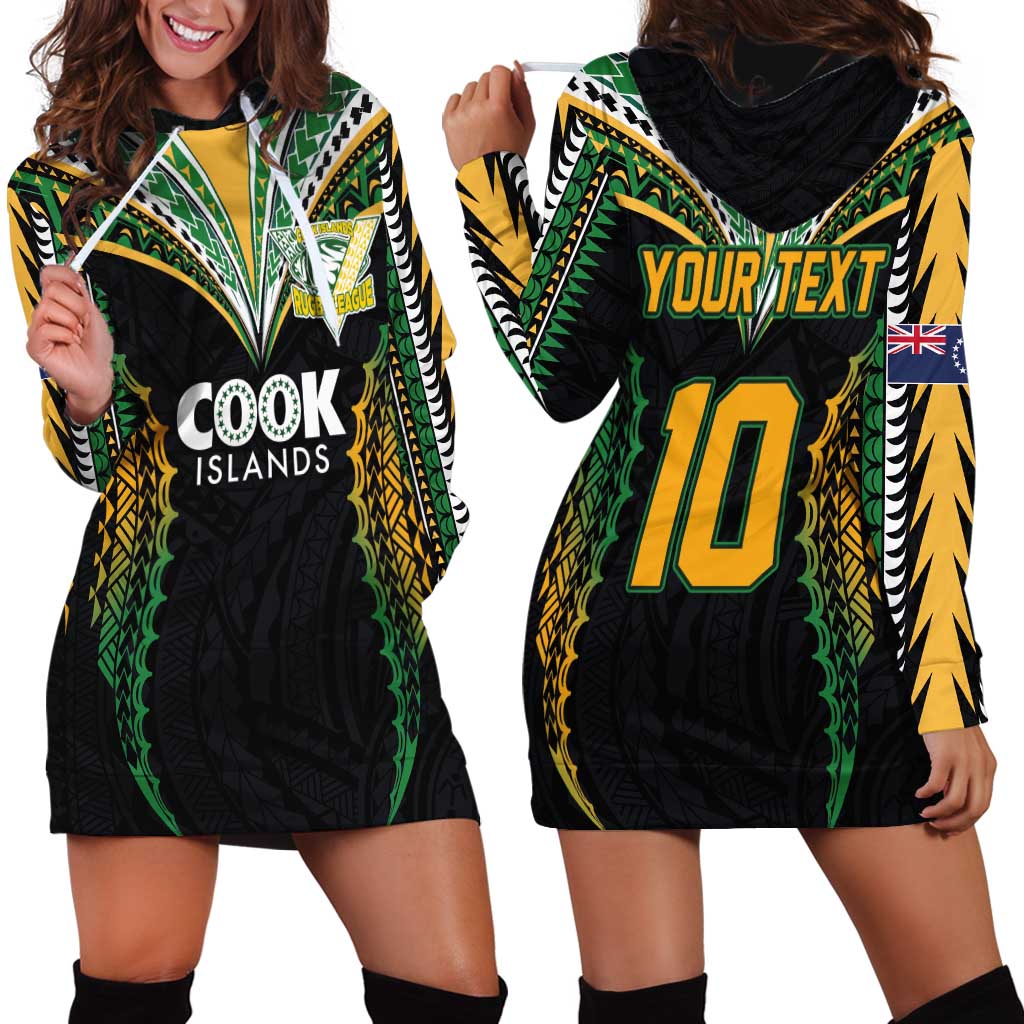 Custom Cook Islands Rugby League Hoodie Dress Tatau Tribal Pattern-Special Edition Black Color LT03 - Polynesian Pride