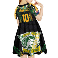 Custom Cook Islands Rugby League Kid Short Sleeve Dress Tatau Tribal Pattern-Special Edition Black Color LT03 - Polynesian Pride