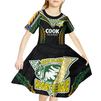 Custom Cook Islands Rugby League Kid Short Sleeve Dress Tatau Tribal Pattern-Special Edition Black Color LT03 - Polynesian Pride