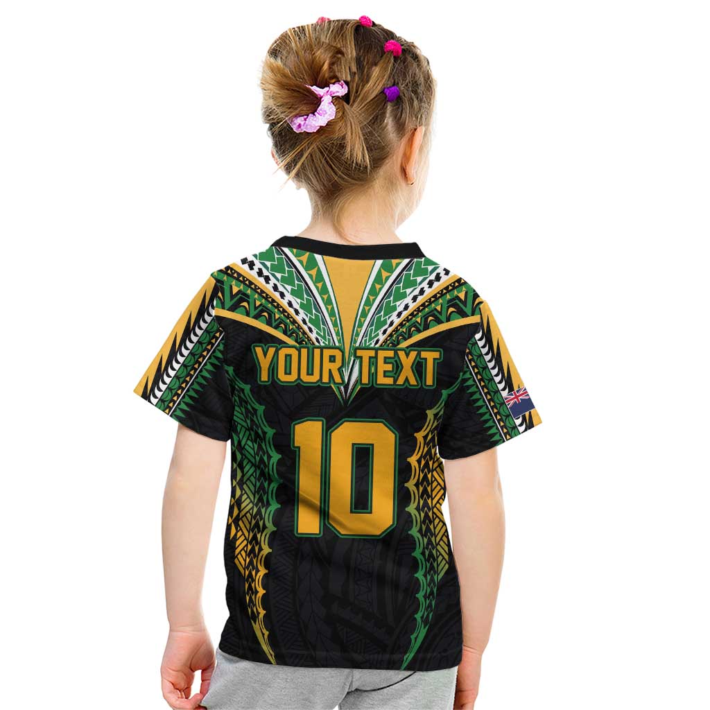 Custom Cook Islands Rugby League Kid T Shirt Tatau Tribal Pattern-Special Edition Black Color