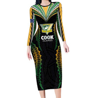 Custom Cook Islands Rugby League Long Sleeve Bodycon Dress Tatau Tribal Pattern-Special Edition Black Color LT03 Long Dress Green-Black - Polynesian Pride