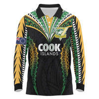 Custom Cook Islands Rugby League Long Sleeve Polo Shirt Tatau Tribal Pattern-Special Edition Black Color LT03 Green-Black - Polynesian Pride