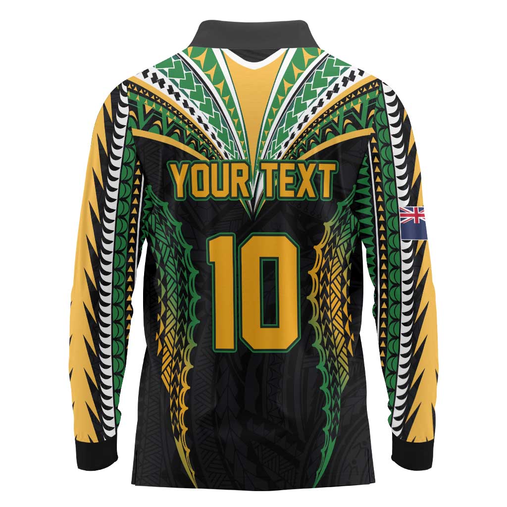 Custom Cook Islands Rugby League Long Sleeve Polo Shirt Tatau Tribal Pattern-Special Edition Black Color LT03 - Polynesian Pride