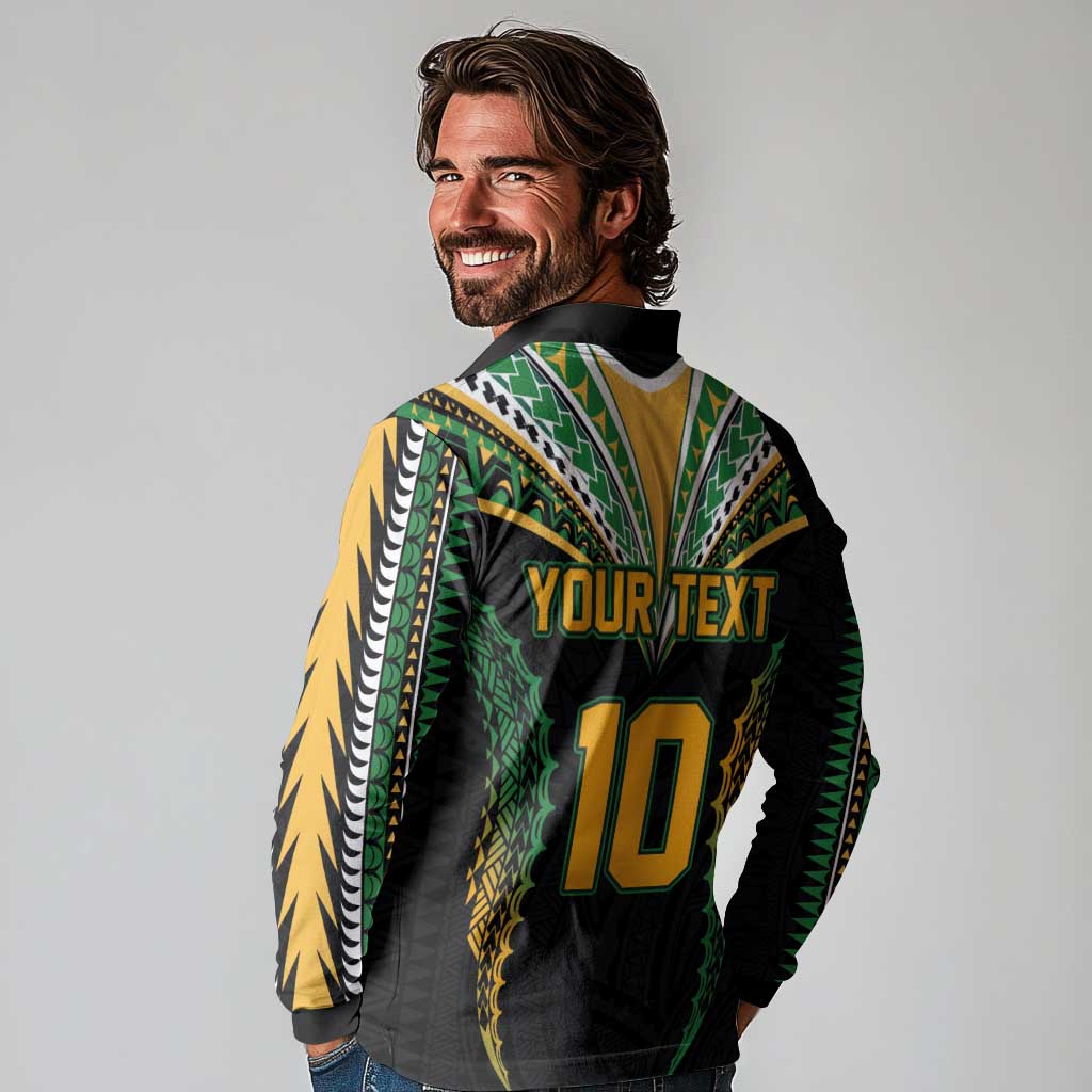 Custom Cook Islands Rugby League Long Sleeve Polo Shirt Tatau Tribal Pattern-Special Edition Black Color LT03 - Polynesian Pride