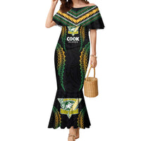 Custom Cook Islands Rugby League Mermaid Dress Tatau Tribal Pattern-Special Edition Black Color LT03 Women Green-Black - Polynesian Pride