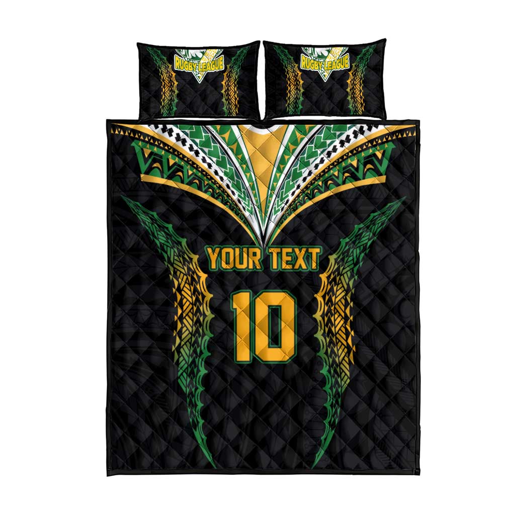 Custom Cook Islands Rugby League Quilt Bed Set Tatau Tribal Pattern-Special Edition Black Color