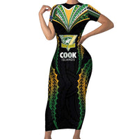 Custom Cook Islands Rugby League Short Sleeve Bodycon Dress Tatau Tribal Pattern-Special Edition Black Color LT03 Long Dress Green-Black - Polynesian Pride