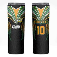 Custom Cook Island Rugby League 2025 Skinny Tumbler Tatau Tribal Pattern-Special Edition Black Color LT03 Green-Black - Polynesian Pride
