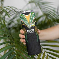 Custom Cook Island Rugby League 2025 Skinny Tumbler Tatau Tribal Pattern-Special Edition Black Color LT03 - Polynesian Pride