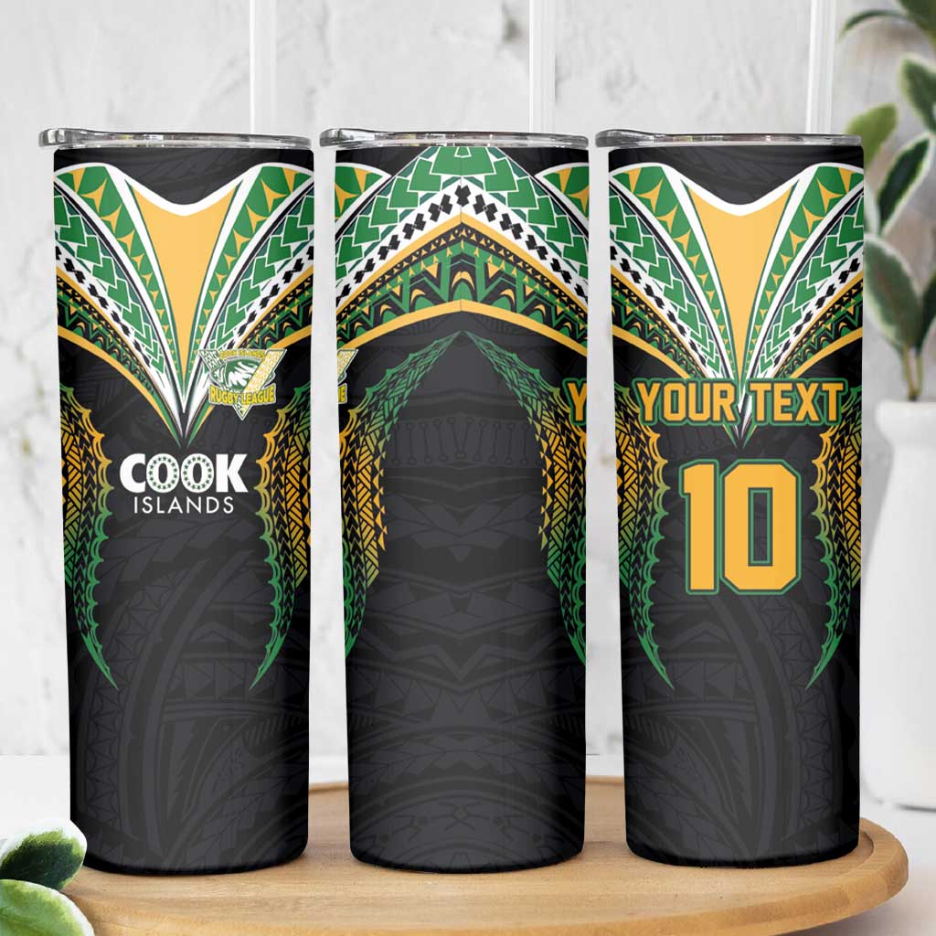 Custom Cook Island Rugby League 2025 Skinny Tumbler Tatau Tribal Pattern-Special Edition Black Color LT03 - Polynesian Pride