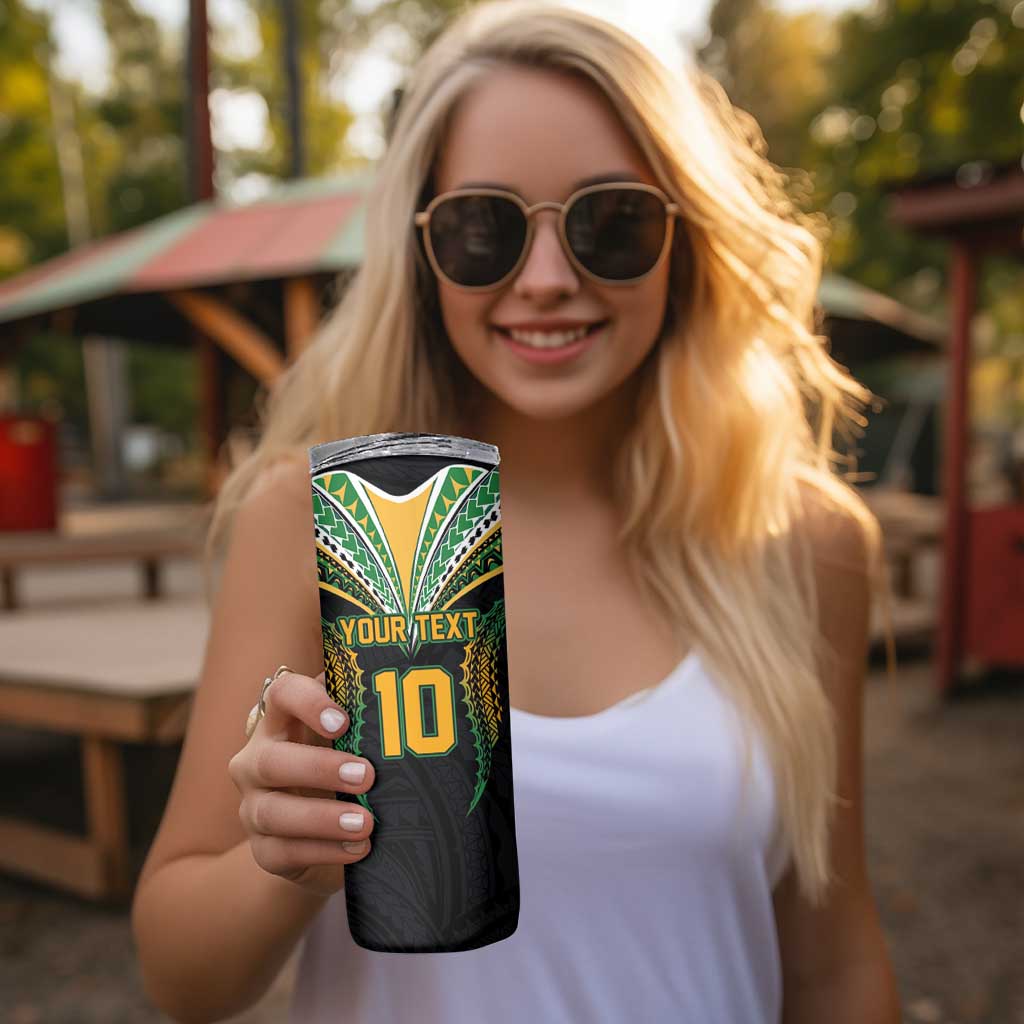 Custom Cook Island Rugby League 2025 Skinny Tumbler Tatau Tribal Pattern-Special Edition Black Color LT03 - Polynesian Pride