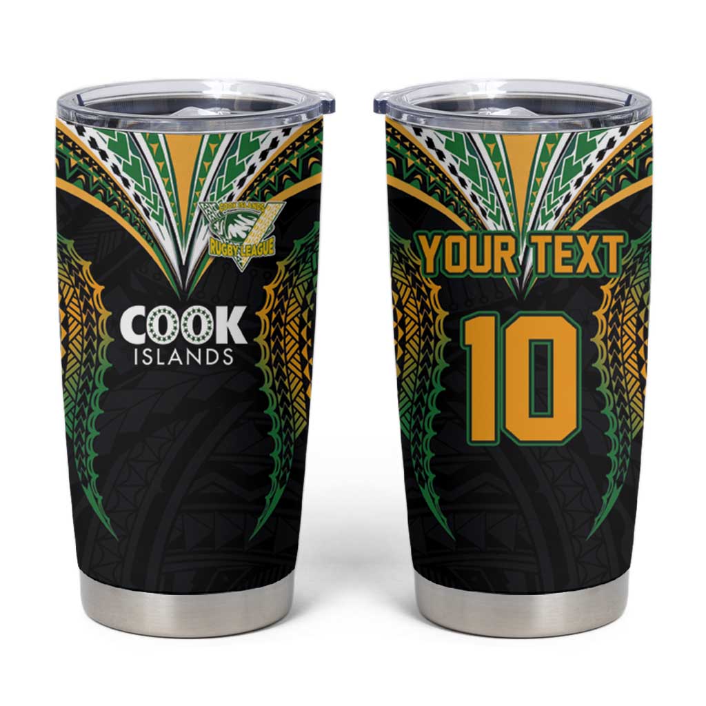 Custom Cook Island Rugby League 2025 Tumbler Cup Tatau Tribal Pattern-Special Edition Black Color LT03 Green-Black - Polynesian Pride