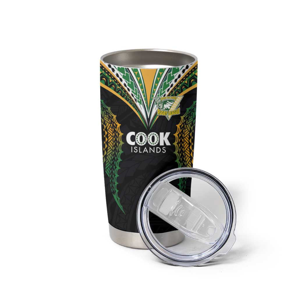 Custom Cook Island Rugby League 2025 Tumbler Cup Tatau Tribal Pattern-Special Edition Black Color LT03 - Polynesian Pride