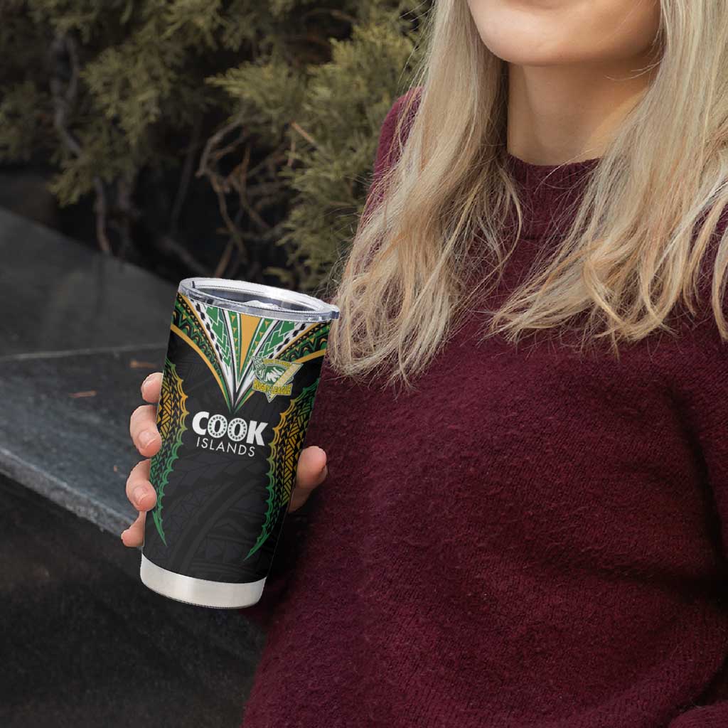 Custom Cook Island Rugby League 2025 Tumbler Cup Tatau Tribal Pattern-Special Edition Black Color LT03 - Polynesian Pride