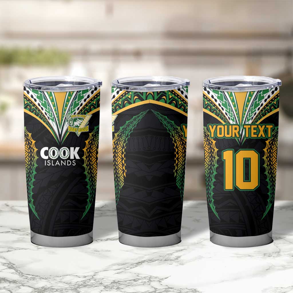 Custom Cook Island Rugby League 2025 Tumbler Cup Tatau Tribal Pattern-Special Edition Black Color LT03 - Polynesian Pride
