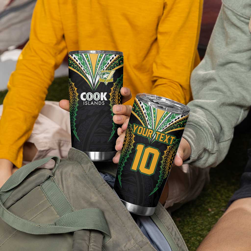 Custom Cook Island Rugby League 2025 Tumbler Cup Tatau Tribal Pattern-Special Edition Black Color LT03 - Polynesian Pride