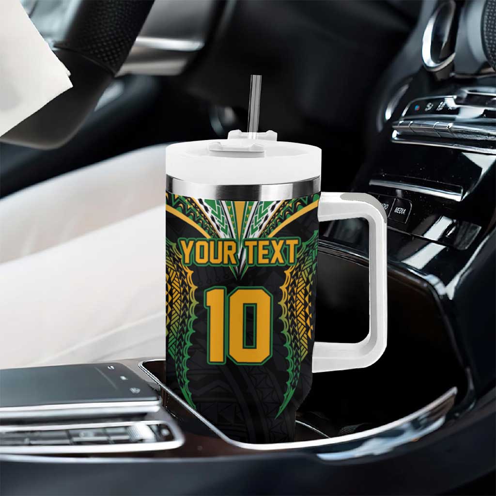Custom Cook Island Rugby League 2025 Tumbler With Handle Tatau Tribal Pattern-Special Edition Black Color