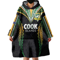Custom Cook Islands Rugby League Wearable Blanket Hoodie Tatau Tribal Pattern-Special Edition Black Color LT03 - Polynesian Pride