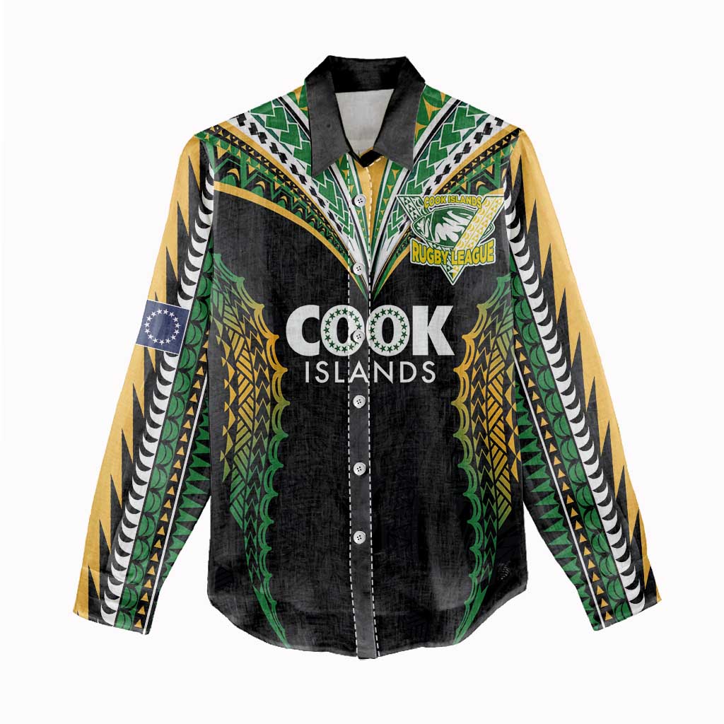 Custom Cook Islands Rugby League Women Casual Shirt Tatau Tribal Pattern-Special Edition Black Color LT03 - Polynesian Pride