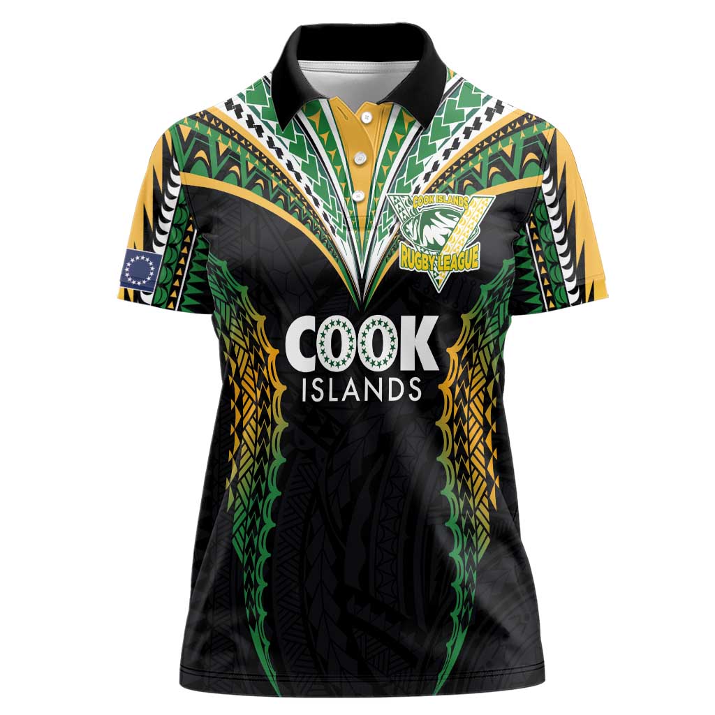 Custom Cook Islands Rugby League Women Polo Shirt Tatau Tribal Pattern-Special Edition Black Color LT03 Female Green-Black - Polynesian Pride