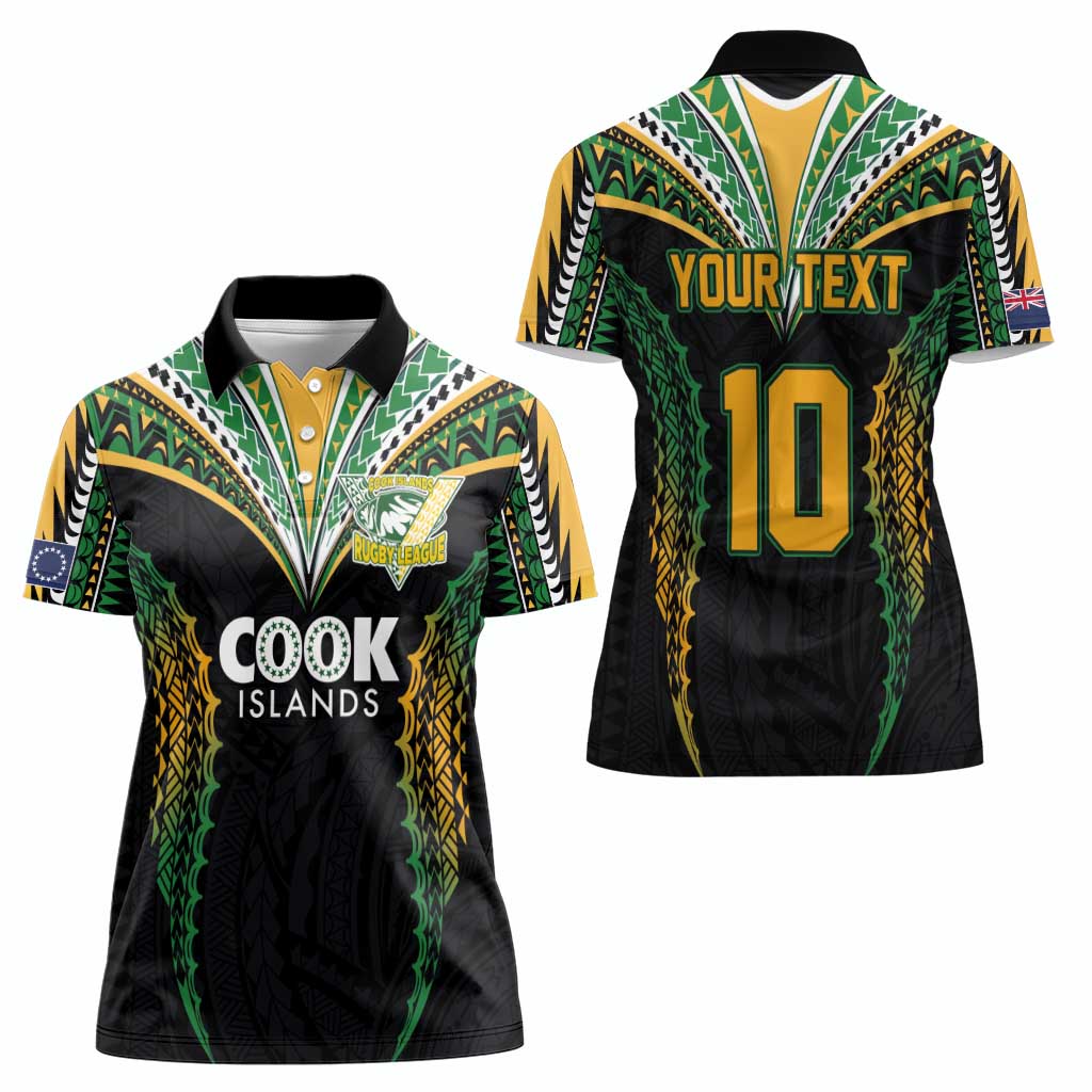 Custom Cook Islands Rugby League Women Polo Shirt Tatau Tribal Pattern-Special Edition Black Color LT03 - Polynesian Pride