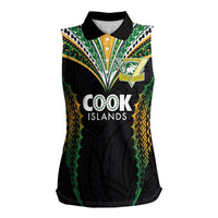 Custom Cook Islands Rugby League Women Sleeveless Polo Shirt Tatau Tribal Pattern-Special Edition Black Color LT03 Female Green-Black - Polynesian Pride