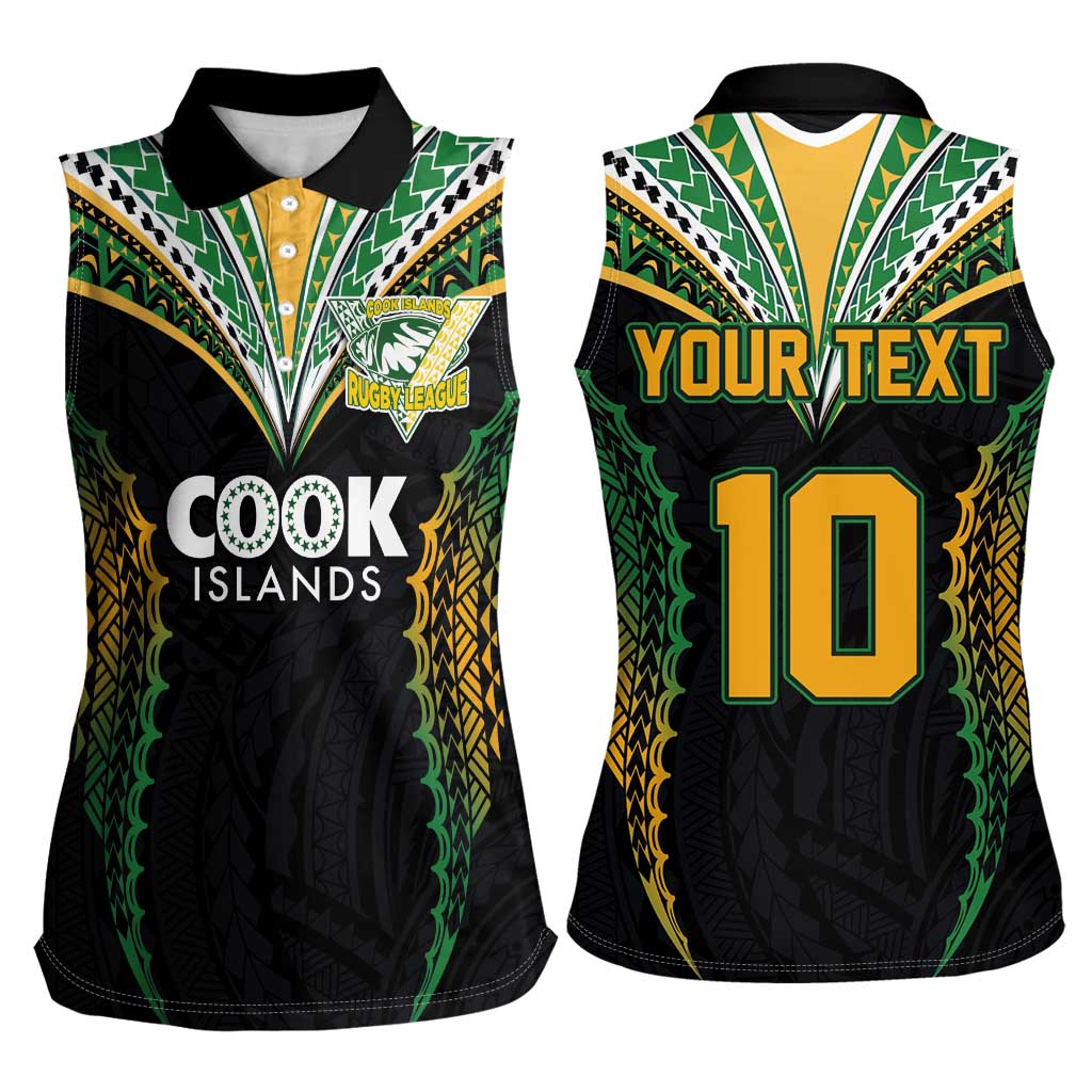 Custom Cook Islands Rugby League Women Sleeveless Polo Shirt Tatau Tribal Pattern-Special Edition Black Color LT03 - Polynesian Pride