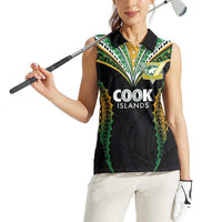 Custom Cook Islands Rugby League Women Sleeveless Polo Shirt Tatau Tribal Pattern-Special Edition Black Color LT03 - Polynesian Pride