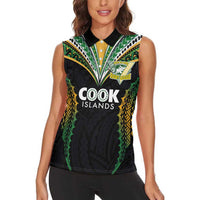 Custom Cook Islands Rugby League Women Sleeveless Polo Shirt Tatau Tribal Pattern-Special Edition Black Color LT03 - Polynesian Pride