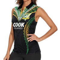 Custom Cook Islands Rugby League Women Sleeveless Polo Shirt Tatau Tribal Pattern-Special Edition Black Color LT03 - Polynesian Pride
