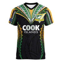 Custom Cook Islands Rugby League Women V-Neck T-Shirt Tatau Tribal Pattern-Special Edition Black Color LT03 Female Green-Black - Polynesian Pride