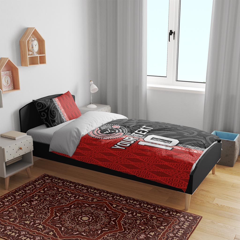 Custom Tonga and New Zealand Rugby Bedding Set Maori Mix Ngatu Pattern