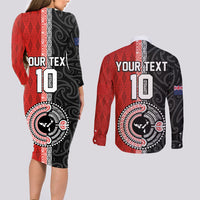 Custom Tonga and New Zealand Rugby Couples Matching Long Sleeve Bodycon Dress and Long Sleeve Button Shirt Maori Mix Ngatu Pattern LT03 - Polynesian Pride