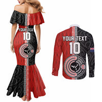 Custom Tonga and New Zealand Rugby Couples Matching Mermaid Dress and Long Sleeve Button Shirt Maori Mix Ngatu Pattern LT03 - Polynesian Pride