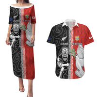Custom Tonga and New Zealand Rugby Couples Matching Puletasi and Hawaiian Shirt Maori Mix Ngatu Pattern LT03 Black - Polynesian Pride