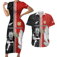 Custom Tonga and New Zealand Rugby Couples Matching Short Sleeve Bodycon Dress and Hawaiian Shirt Maori Mix Ngatu Pattern LT03 Black - Polynesian Pride