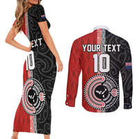 Custom Tonga and New Zealand Rugby Couples Matching Short Sleeve Bodycon Dress and Long Sleeve Button Shirt Maori Mix Ngatu Pattern LT03 - Polynesian Pride