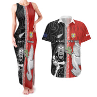 Custom Tonga and New Zealand Rugby Couples Matching Tank Maxi Dress and Hawaiian Shirt Maori Mix Ngatu Pattern LT03 Black - Polynesian Pride