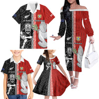 Custom Tonga and New Zealand Rugby Family Matching Off The Shoulder Long Sleeve Dress and Hawaiian Shirt Maori Mix Ngatu Pattern LT03 - Polynesian Pride