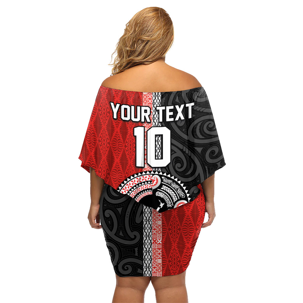 Custom Tonga and New Zealand Rugby Family Matching Off Shoulder Short Dress and Hawaiian Shirt Maori Mix Ngatu Pattern LT03 - Polynesian Pride