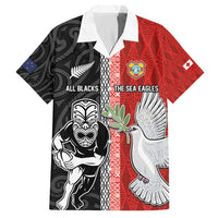 Custom Tonga and New Zealand Rugby Family Matching Short Sleeve Bodycon Dress and Hawaiian Shirt Maori Mix Ngatu Pattern LT03 Dad's Shirt - Short Sleeve Black - Polynesian Pride