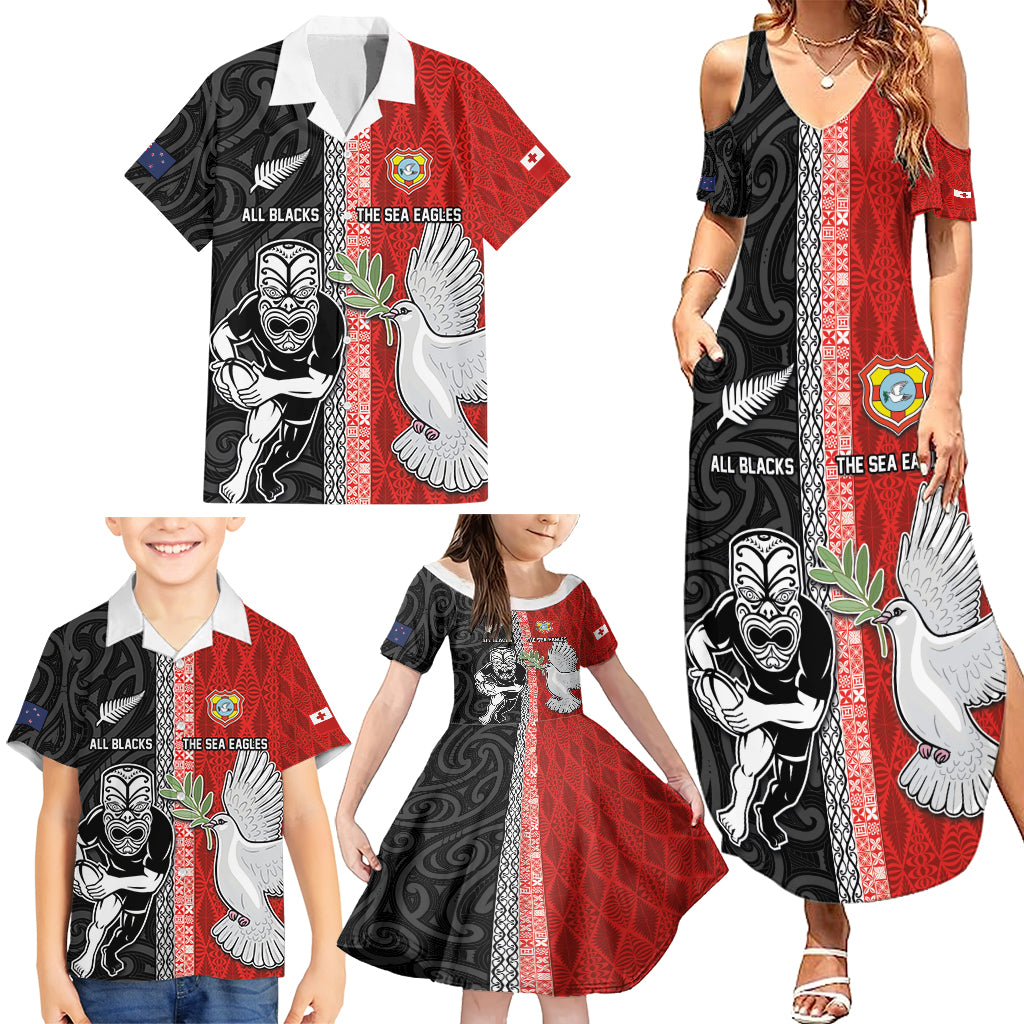 Custom Tonga and New Zealand Rugby Family Matching Summer Maxi Dress and Hawaiian Shirt Maori Mix Ngatu Pattern LT03 - Polynesian Pride