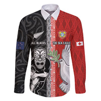 Custom Tonga and New Zealand Rugby Family Matching Summer Maxi Dress and Hawaiian Shirt Maori Mix Ngatu Pattern LT03 Dad's Shirt - Long Sleeve Black - Polynesian Pride