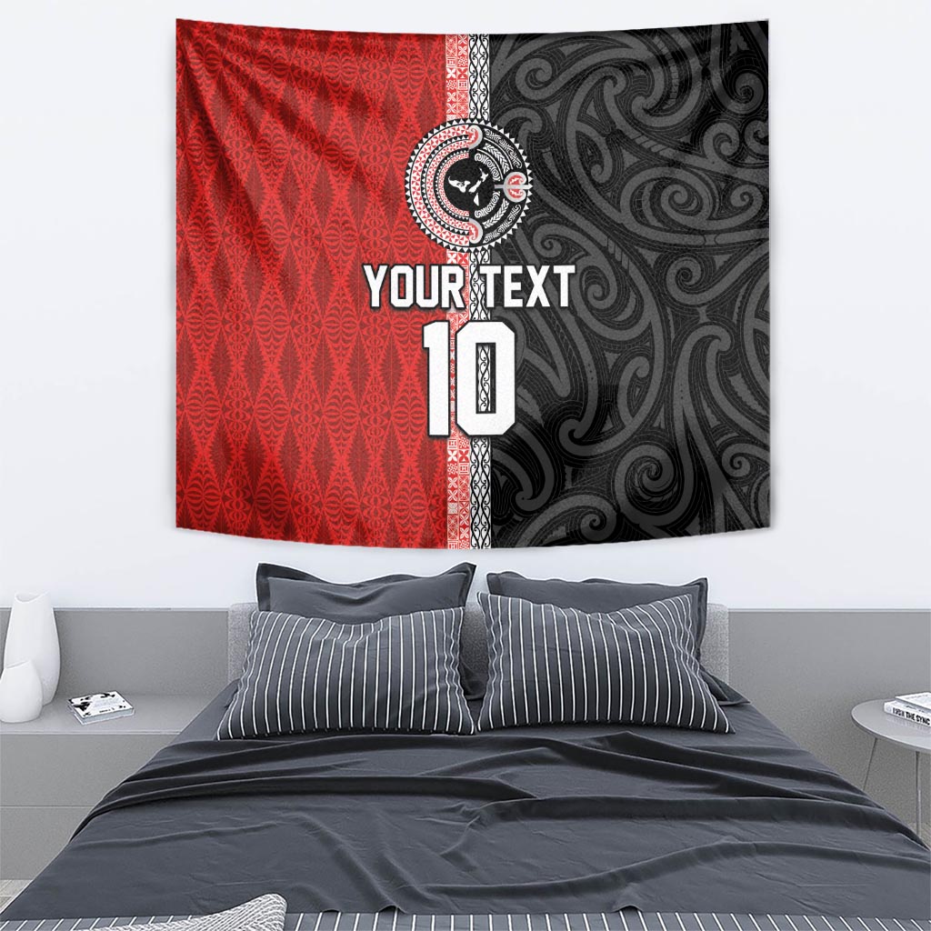 Custom Tonga and New Zealand Rugby Tapestry Maori Mix Ngatu Pattern