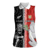 Custom Tonga and New Zealand Rugby Women Sleeveless Polo Shirt Maori Mix Ngatu Pattern LT03 Female Black - Polynesian Pride